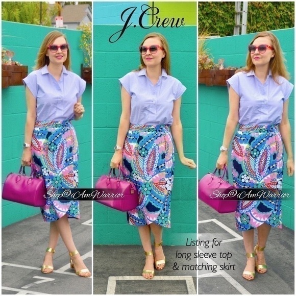 J.Crew NWOT 2-piece graphic floral long sleeve top & matching midi skirt set - Picture 3 of 11